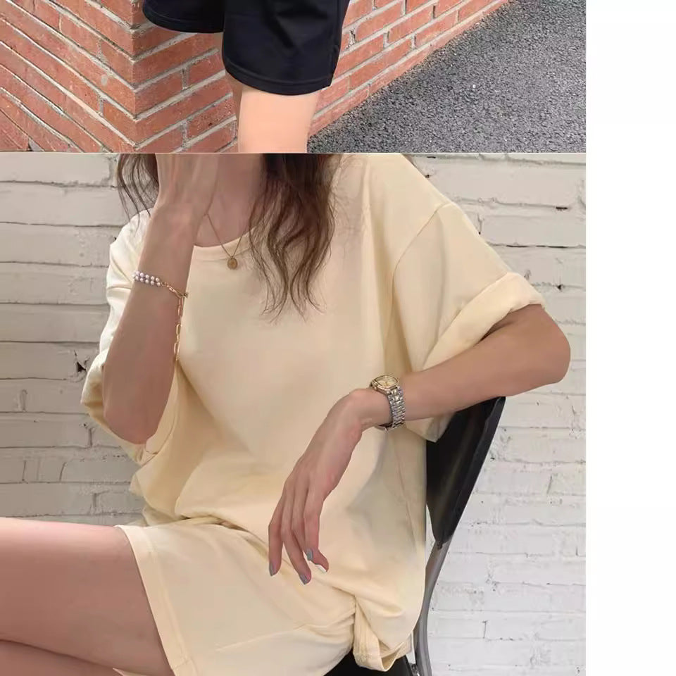 6535 Cotton Suit Women's Summer Casual Fashion Two-Piece Suit Women's Thin Pullover Loose Slimming Shorts Vacation Style Suit