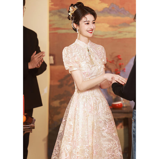 IKEARLAX  Cheongsam Toast Dress Bride  New Summer New Chinese Engagement Wedding Dress Women's High-Grade Back-to-Door Casual Dress