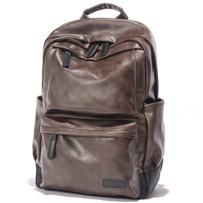 New Backpack Cross-Border Pu Bag Computer Bag Large Capacity Schoolbag All-Matching Men's Simple Casual Backpack