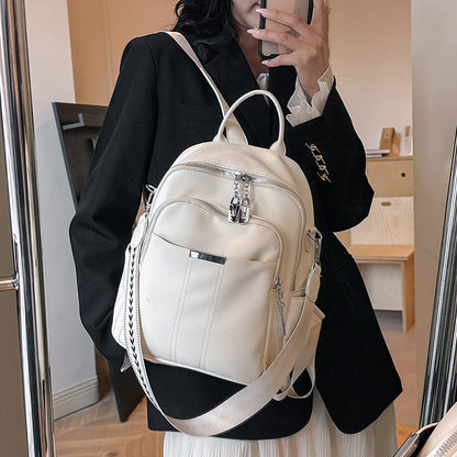 New Solid Color Soft Leather High-Grade Backpack Fashion Trendy Lightweight Multipurpose Women Bag Casual Shoulder Fashion Bag Cross-Border