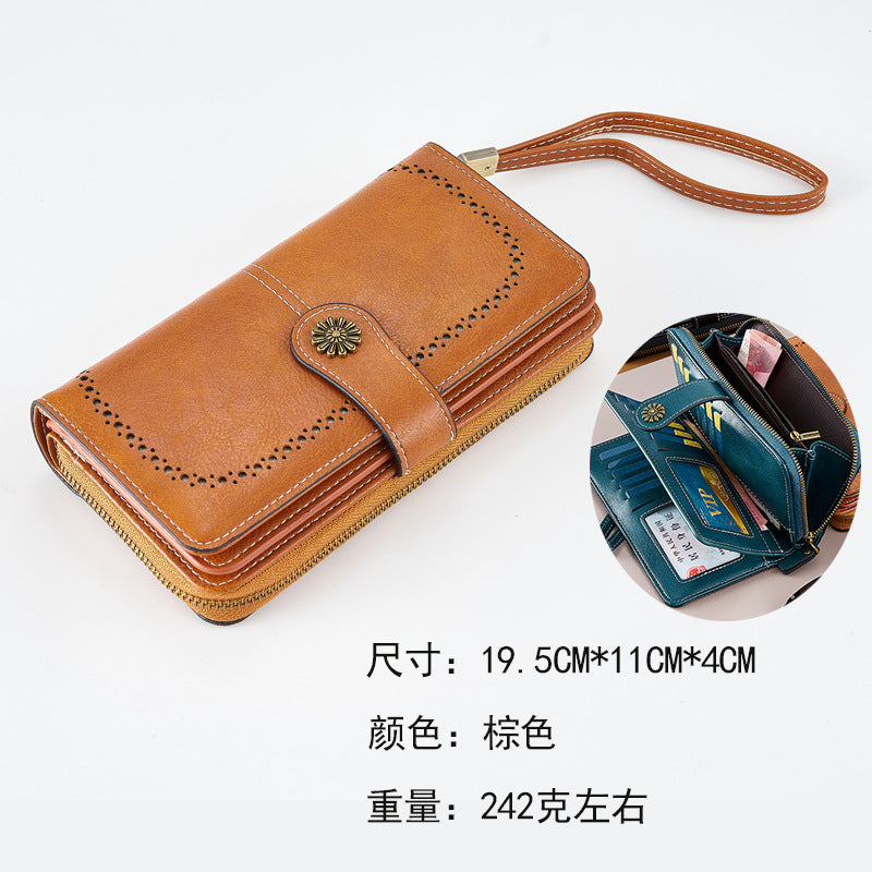 Retro Hot-Selling New Arrival Women's Coin Purse Zipper Button Anti-Magnetic Long Wallet HOTan and NEWn Large Capacity Clutch