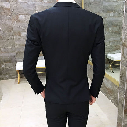 IKEARLAX  Suit Suit Men's Business Professional Spring Suit Three-Piece Korean Slim Fit Groom Wedding Suit British Four Seasons