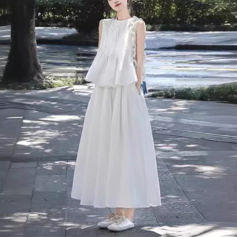 Style Gentle Suit Skirt Women's Summer Elegant High Sense Young Sleeveless Bud Top and Skirt Two-Piece Set