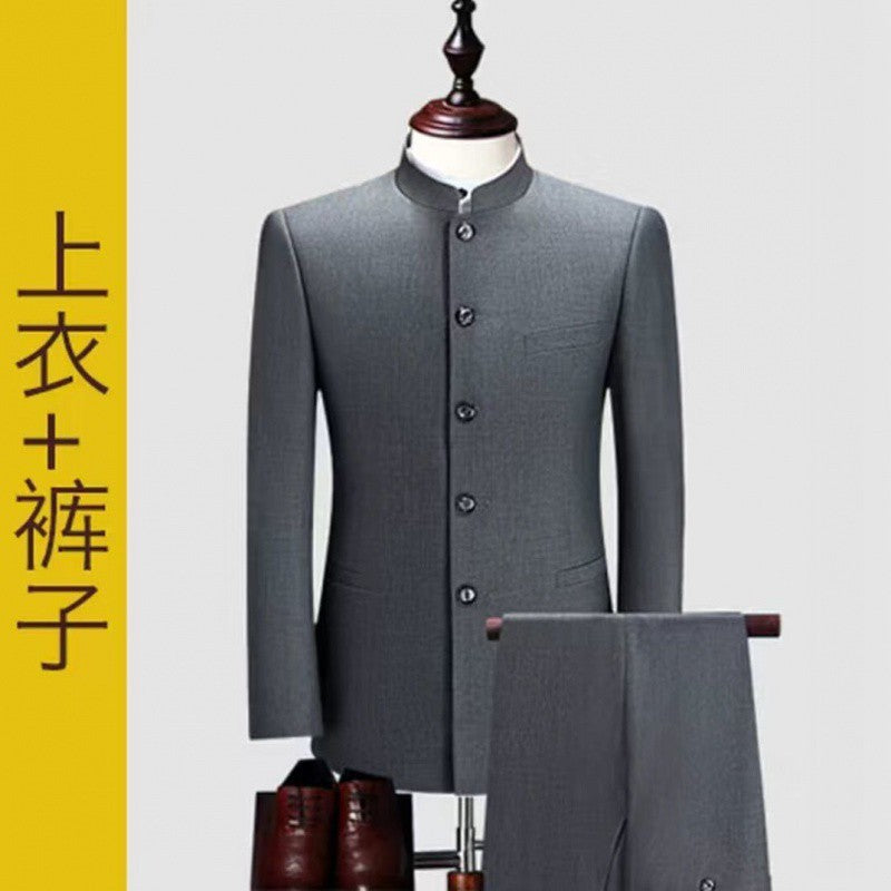 IKEARLAX  Zhongshan Suit Men's Youth Slim Fit Chinese Stand Collar Single Piece Suit Middle-Aged and Elderly Suit Chinese Style Suit Tang Suit