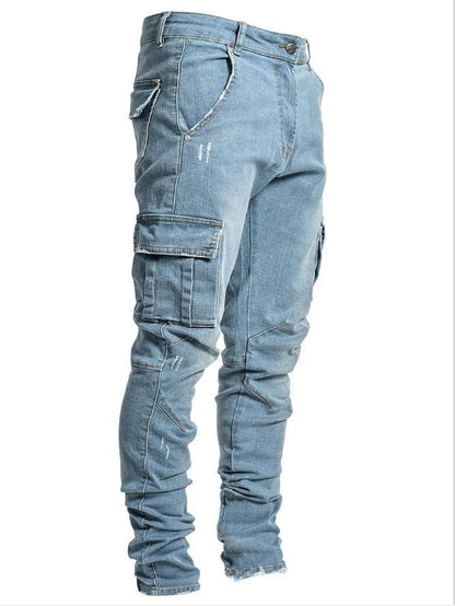 In Stock New Europe and America Cross Border New Jeans Men's Side Pocket Skinny Jeans Nk012