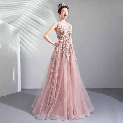 IKEARLAX  Banquet Evening Dress Flesh Color Princess Bride Wedding Toast Dress Dinner Annual Meeting Performance Wedding Dress Student Art Exam Summer