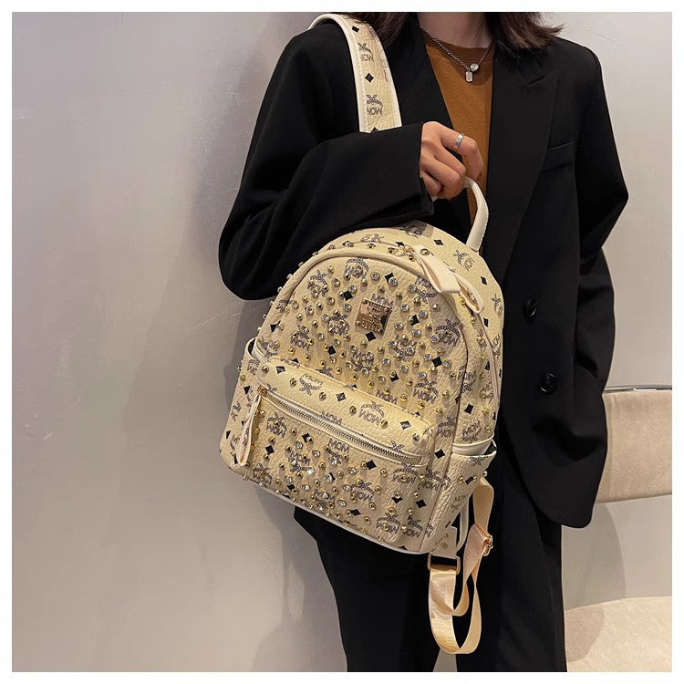 Backpack Dual-Use Crossbody Bag Women's Classic M Home Letter Printing Popular Diamond Rivets Large-Capacity Backpack Wholesale