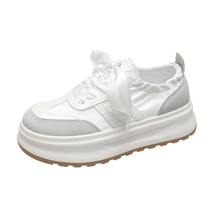 ikearlax Platform Casual Shoes Women's Summer New Fashion Satin Breathable Thin and All-Matching White Shoes Sports Board Shoes German Training Shoes