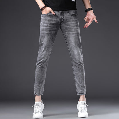 Men's Cropped Jeans 2023 Summer New Light-Colored White Simple Casual Straight-Leg Slim Fit Jeans for Men