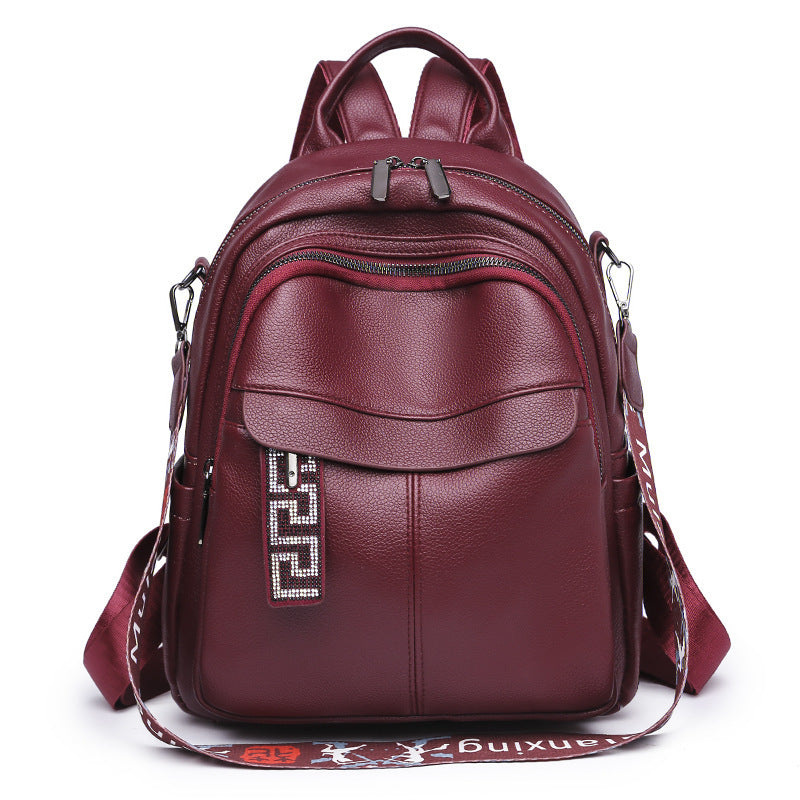 Cross-Border Soft Leather Women's Pu Backpack Pure Color All-Matching Waterproof Backpack High-Grade Soft Leather Women's Bag Wholesale