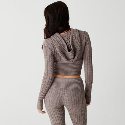 Cross Border  Hot-Selling New Arrival Sexy Fashion Long Sleeve Hooded Top Straight-Leg Pants Knitted Sweater Suit Women