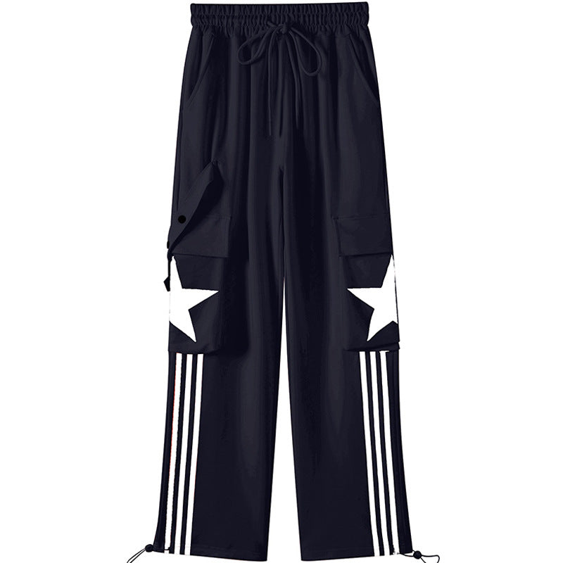 Fashion Casual Exercise Suit Women's Summer  New Slimming T-shirt with Bars Overalls Two-Piece Set