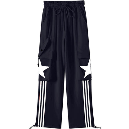 Fashion Casual Exercise Suit Women's Summer  New Slimming T-shirt with Bars Overalls Two-Piece Set