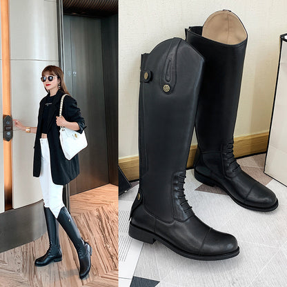 Riding Boots  Autumn and Winter Boots Women's Boots Back Zipper High Leg Boot Chunky Heel Low Heel Knight Boots Women's Boots