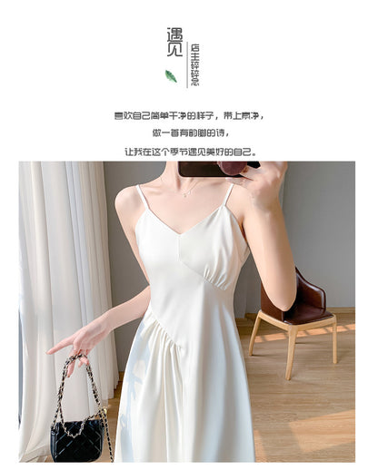 IKEARLAX Real Shot Spot  Summer New Design Sense Senior Waist-Controlled White Sling Dress Women