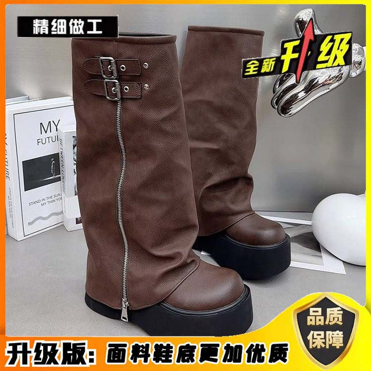 British Style Martin Boots for Women  New Autumn and Winter Fleece-lined Platform Ankle Boots Small Pants Boots Brown Pile Style Boots