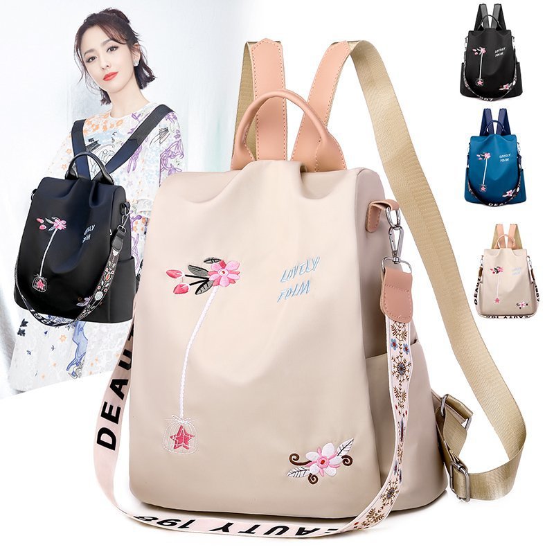 New Chinese Backpack Female Chinese Style Embroidery Solid Color Backpack Casual Temperament Female Anti-Theft Ethnic Style Travel One Shoulder Bag