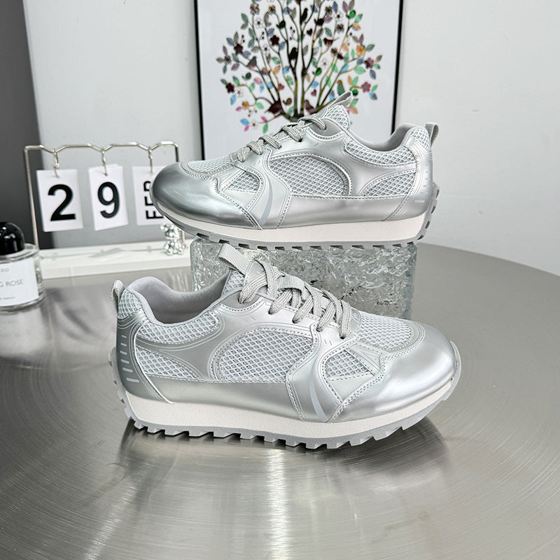 ikearlax Spring and Summer New Show Feet a Little Retro Cortez Women's Mesh Breathable Casual and Comfortable Silver Running Shoes