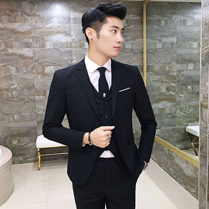 IKEARLAX  Suit Suit Men's Business Professional Spring Suit Three-Piece Korean Slim Fit Groom Wedding Suit British Four Seasons