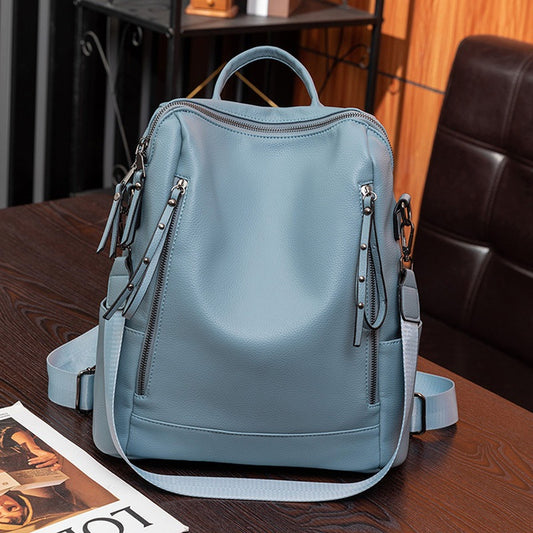 Foreign Trade New Backpack Korean Style Fashionable All-Match Schoolbag Soft Leather Women's Bag Leisure Travel Multipurpose Backpack