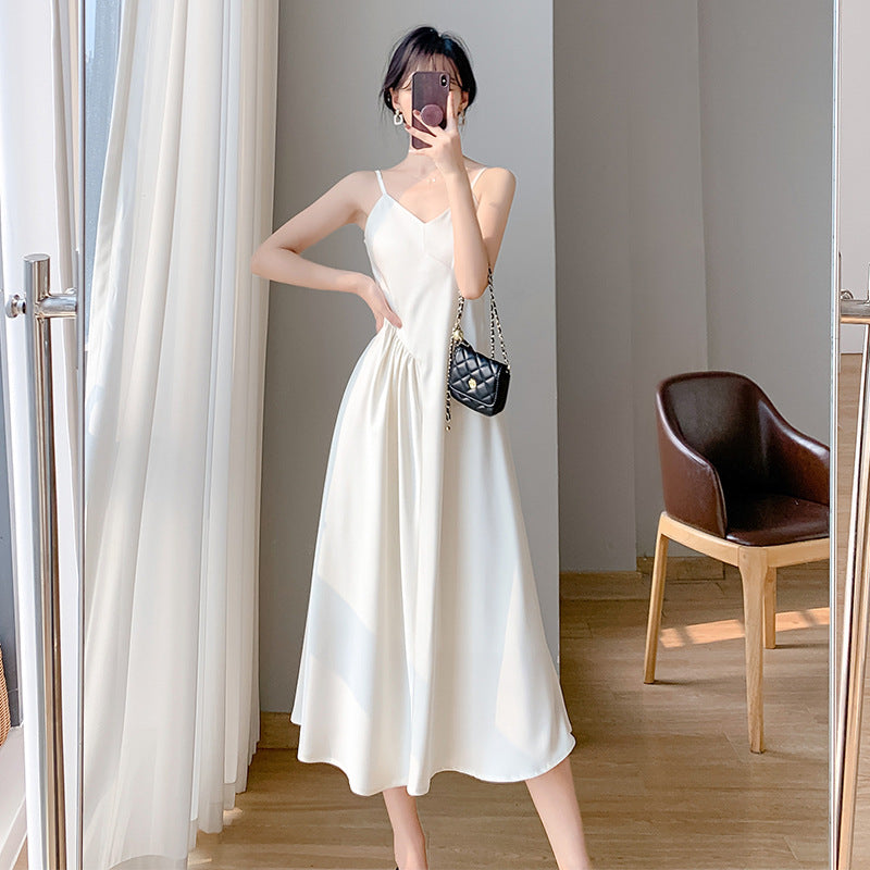 IKEARLAX Real Shot Spot  Summer New Design Sense Senior Waist-Controlled White Sling Dress Women