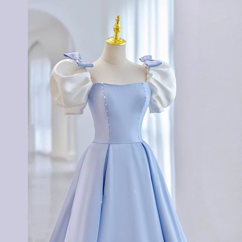 IKEARLAX  Escape Princess Series Blue Puff Sleeve Evening Dress  Summer New Student Graduation  Suit