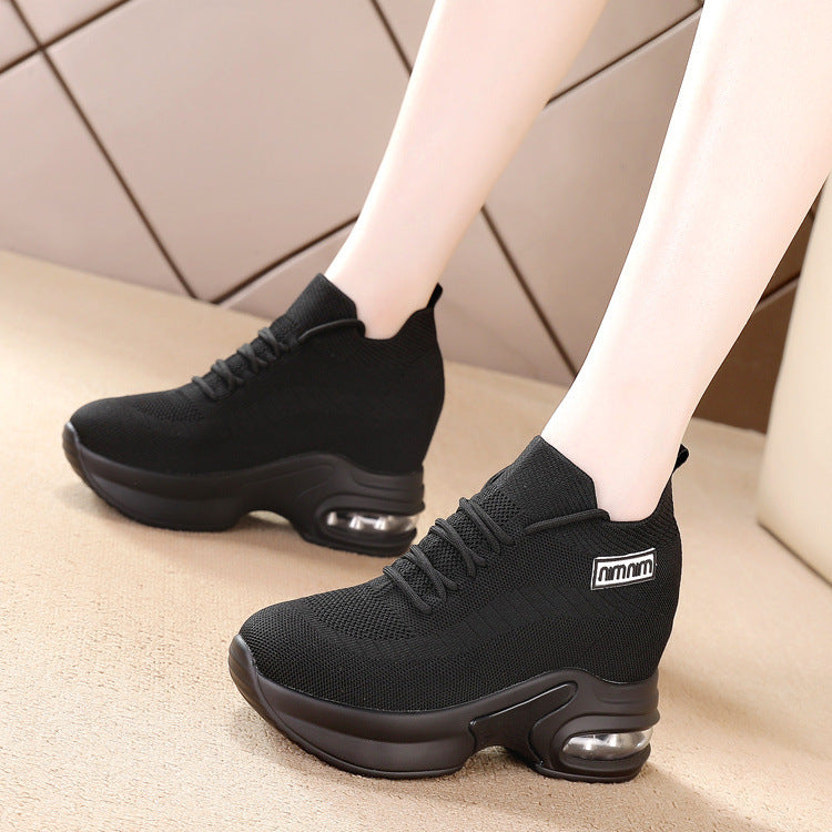 ikearlax In Stock Generation Black Sneaker Women's Cross-Border Autumn Fat Feet Wide Feet Soft Bottom Soft Surface Comfortable Height Increasing Shoes