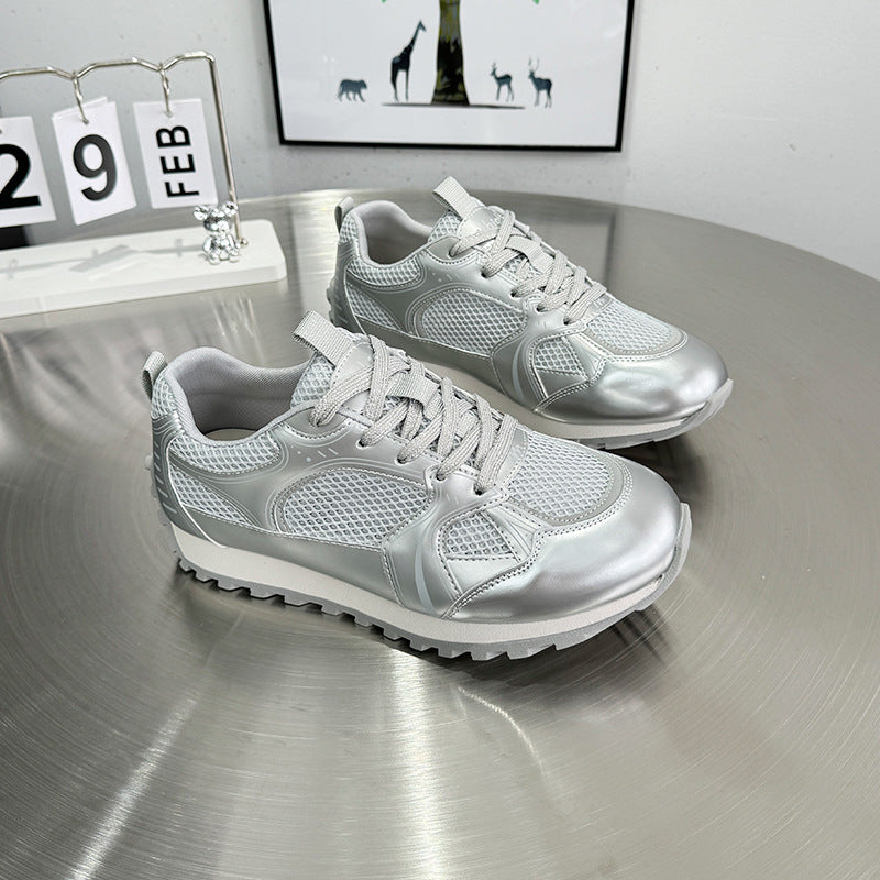 ikearlax Spring and Summer New Show Feet a Little Retro Cortez Women's Mesh Breathable Casual and Comfortable Silver Running Shoes