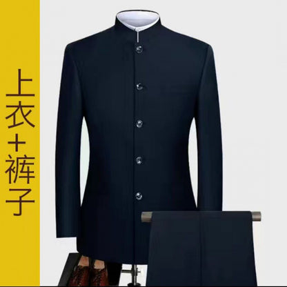 IKEARLAX  Zhongshan Suit Men's Youth Slim Fit Chinese Stand Collar Single Piece Suit Middle-Aged and Elderly Suit Chinese Style Suit Tang Suit