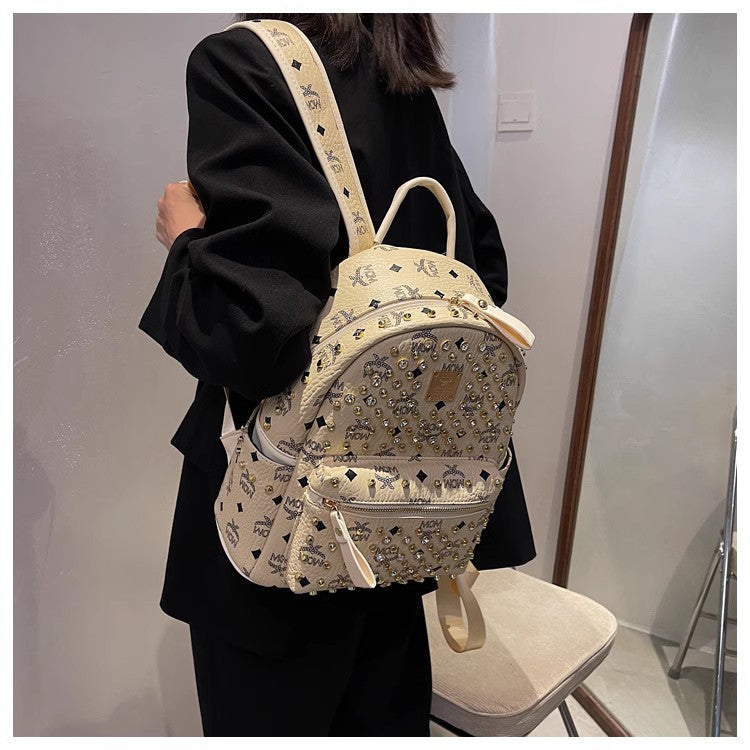 Backpack Dual-Use Crossbody Bag Women's Classic M Home Letter Printing Popular Diamond Rivets Large-Capacity Backpack Wholesale