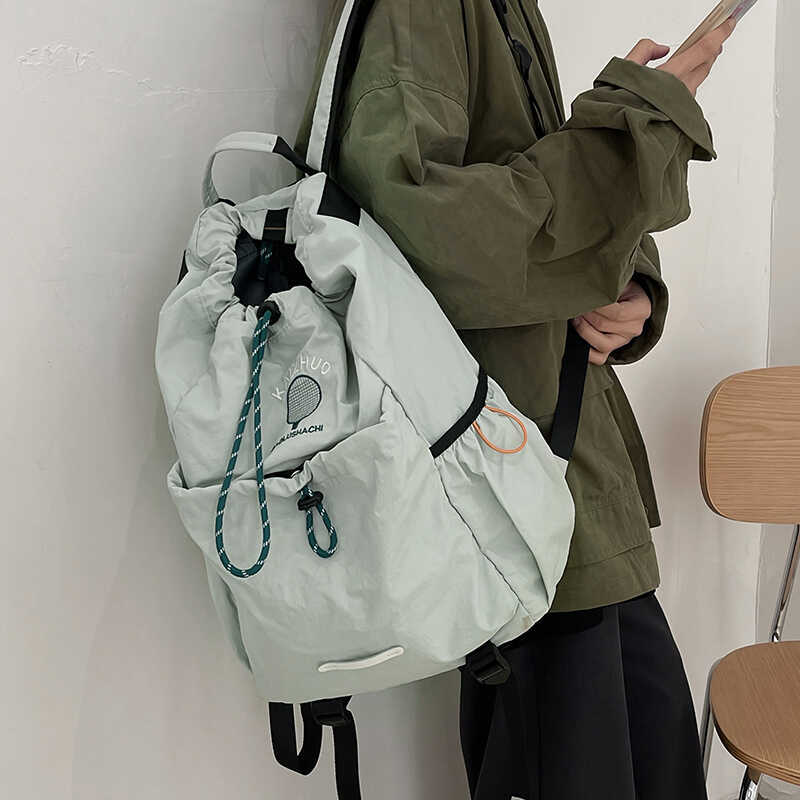 Korean Drawstring Backpack Travel Tourist Mountaineering College Student Outdoor Backpack Men and Women Riding Badminton Tennis Pack