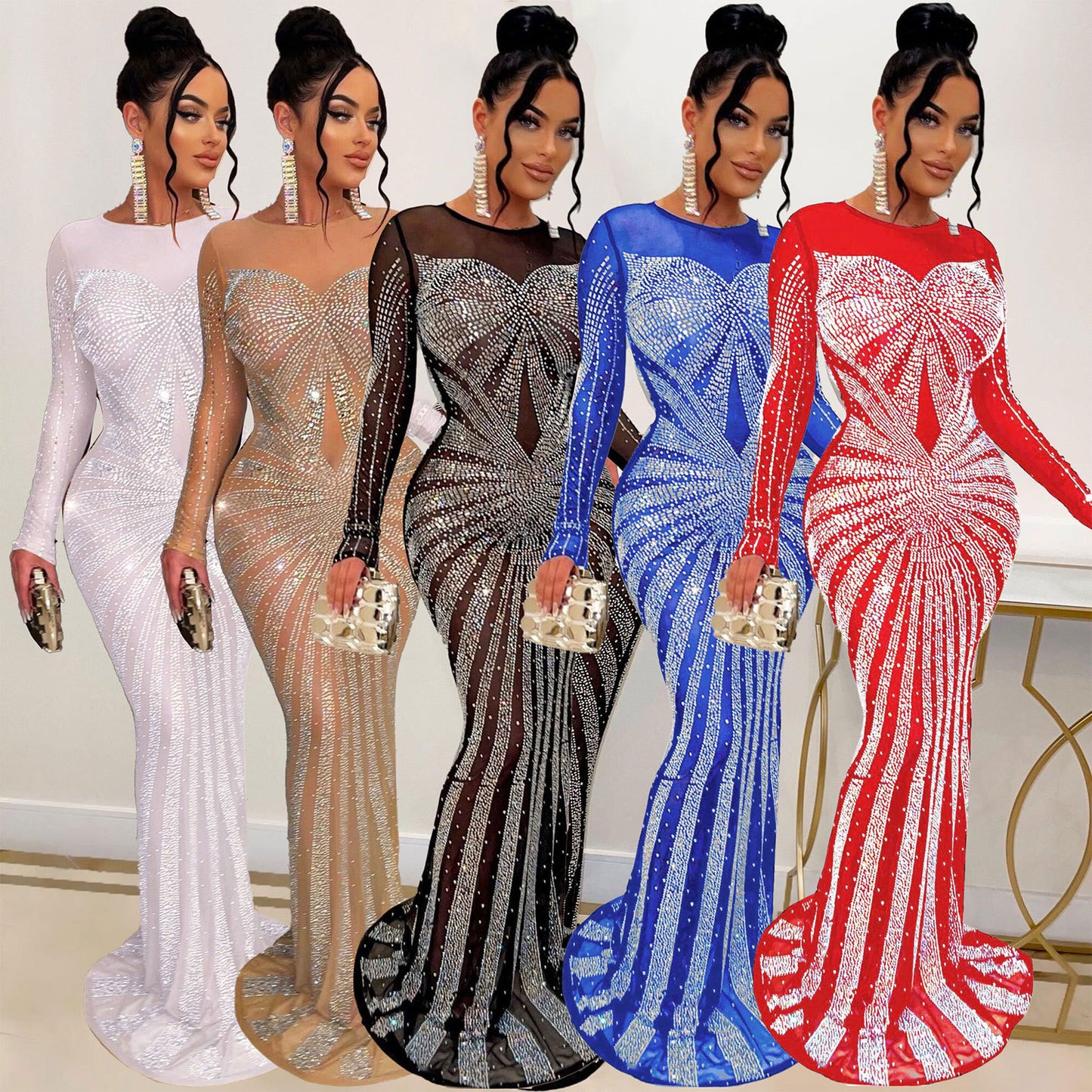 IKEARLAX  Yk2639 European and American Sexy Rhinestone Mop Dress Dress Nightclub Uniforms