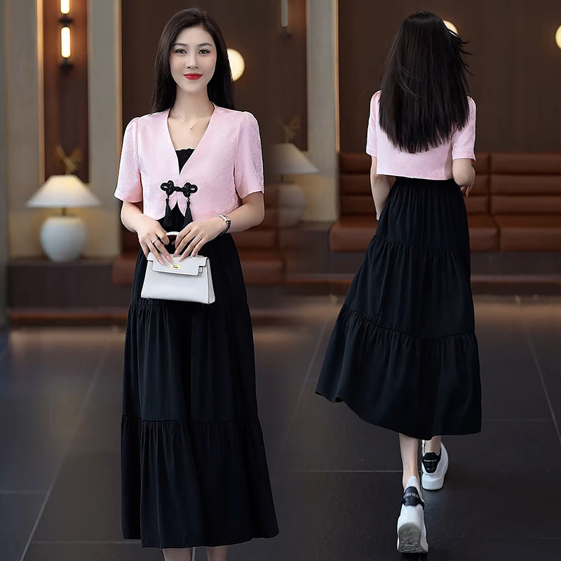 5618 New Chinese Style Light National Style Inner Wear Dress Suit  Summer Slim Slimming Dress Women's Summer Two-Piece Set