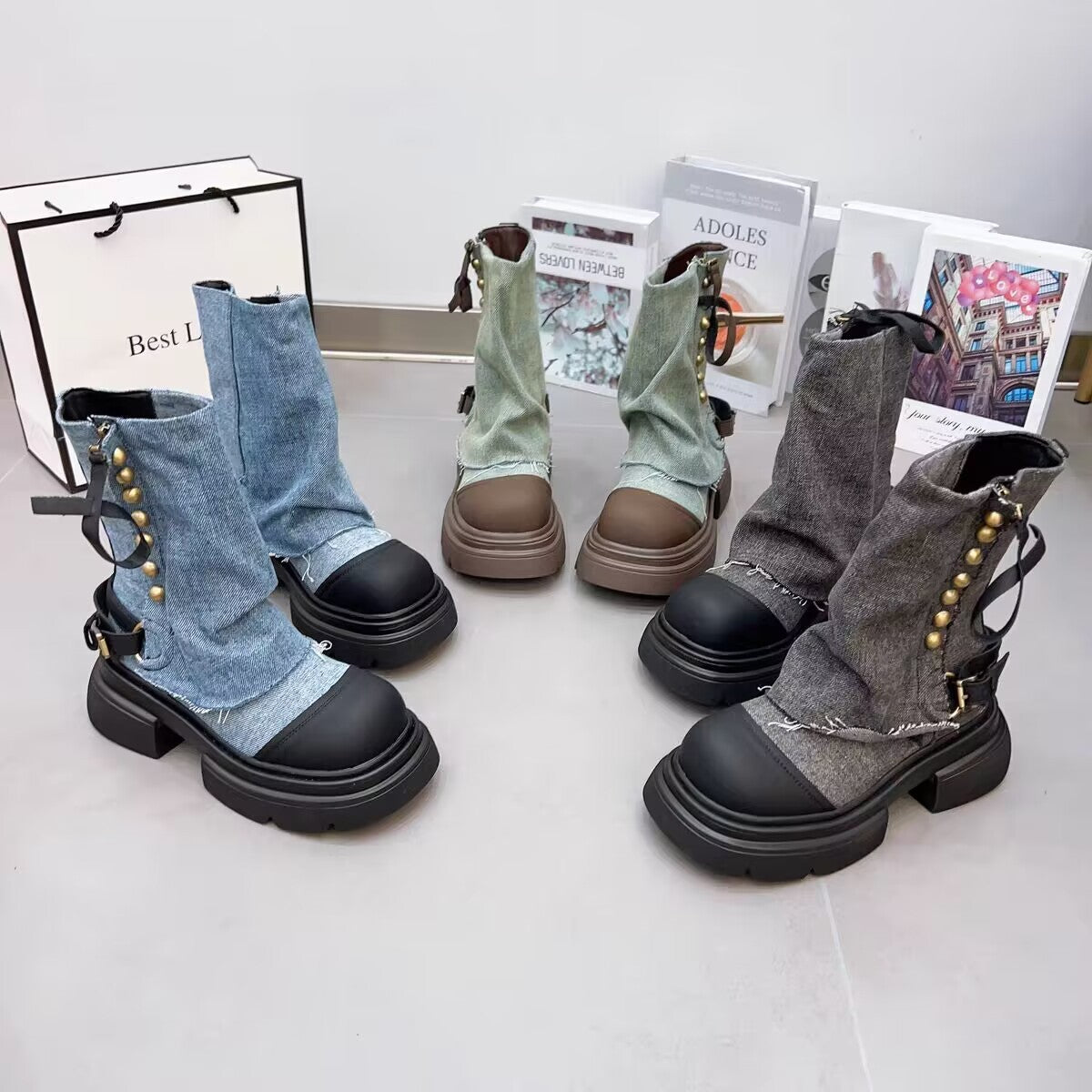 Design Pants Boots Women  Autumn and Winter Niche Korean Style Doll Head Muffin Cowboy Boot Fashion Short Boots Smoke Pipe Boots