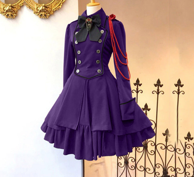 ikearlax Wish Hot Medieval Renaissance Vintage Bow Long Sleeve Ruffled Cosplay Dress Mi1624