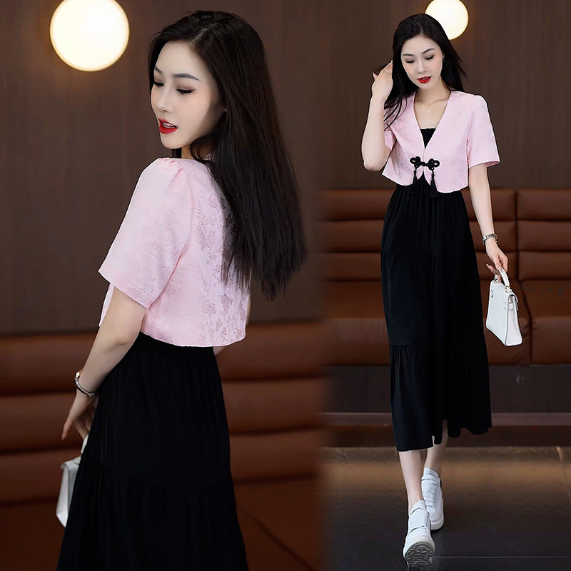 5618 New Chinese Style Light National Style Inner Wear Dress Suit  Summer Slim Slimming Dress Women's Summer Two-Piece Set