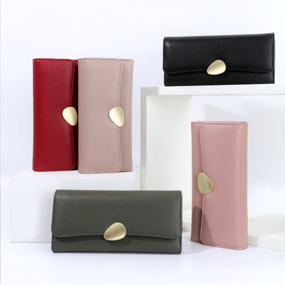 New HOTan and NEWn Lychee Pattern Big Three Fold Wallet All-Matching Ladies Long Clutch Generation Hair