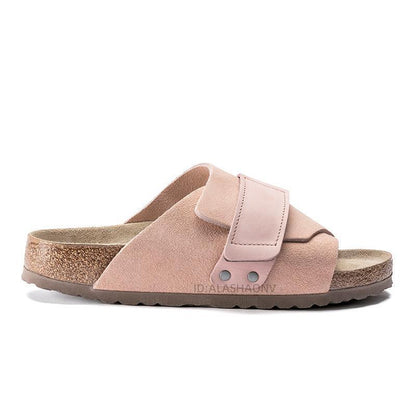 Full Cowhide Birkenstock Non-Slip Velvet Velcro Men's and Women's Same Style Boken Cork Sole One-Word Sandals Women's Outer Wear