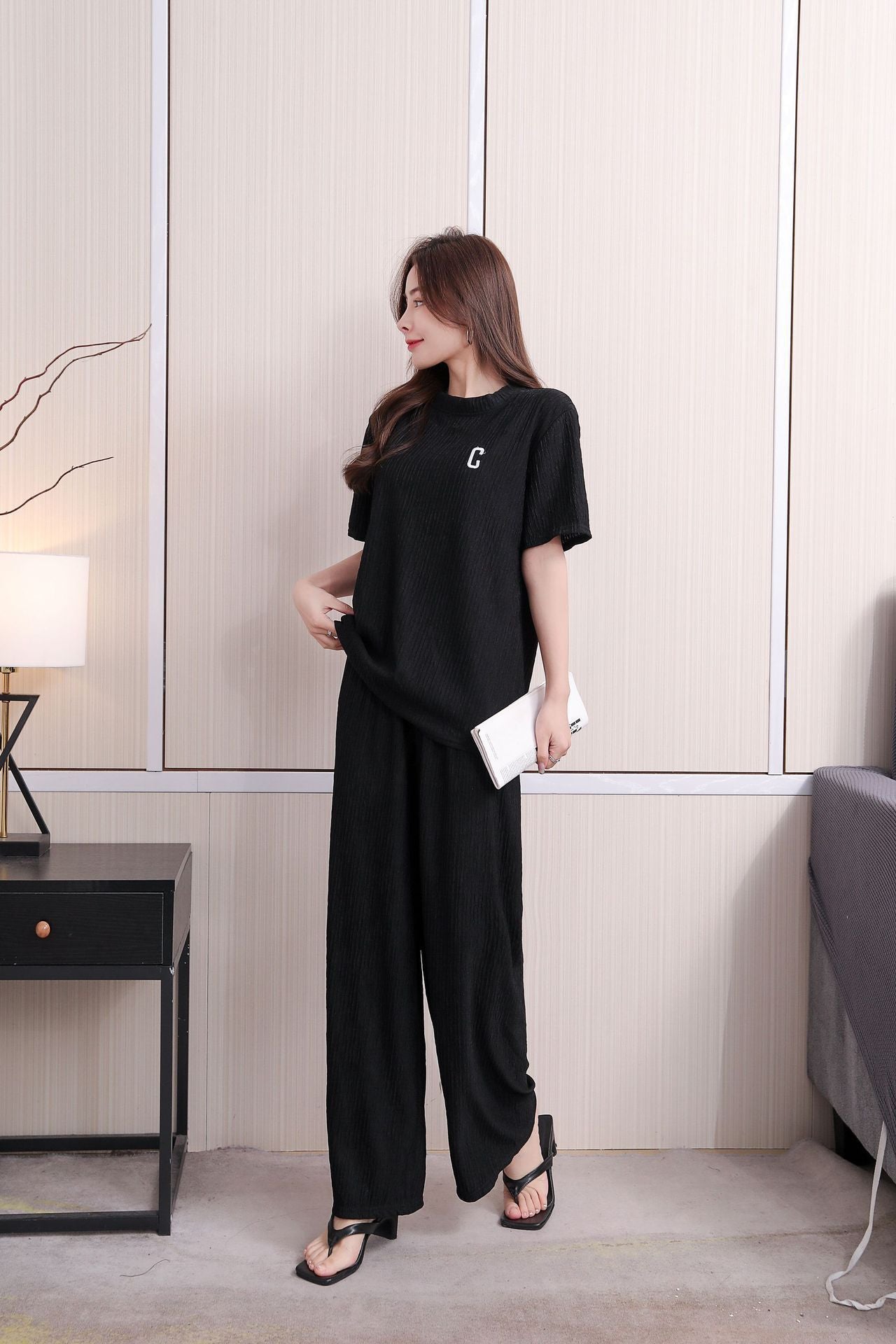 Southeast Asia Popular Chiffon Pleated Embroidery Suit Women's Summer Trousers Two-Piece Set Home Casual Fashion Set Suit