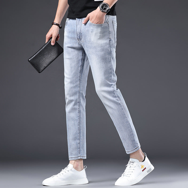 Men's Cropped Jeans 2023 Summer New Light-Colored White Simple Casual Straight-Leg Slim Fit Jeans for Men