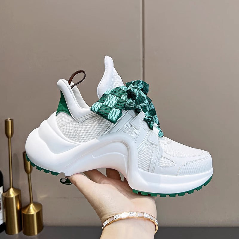 ikearlax Dad Shoes Female  New All-Match Star Same Bow-Shaped Thick Bottom Ins Fashion Lace-up Height Increasing Leisure Sneaker