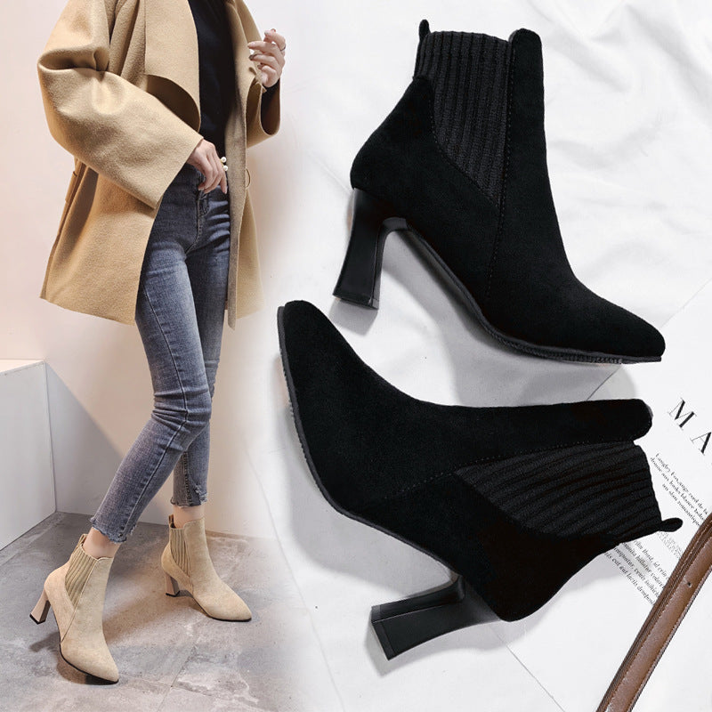 Autumn and Winter New Boots Korean Style Pointed Sleeve Short Boots Women's Foreign Trade Fashion Ankle Boots Women's Fashion Boots Women