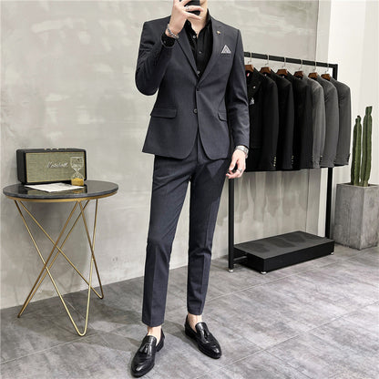 IKEARLAX  Suit Men's Two-Piece Suit Business Professional Formal Wear Small Suit Korean Slim Best Man Groom Wedding Suit Suit