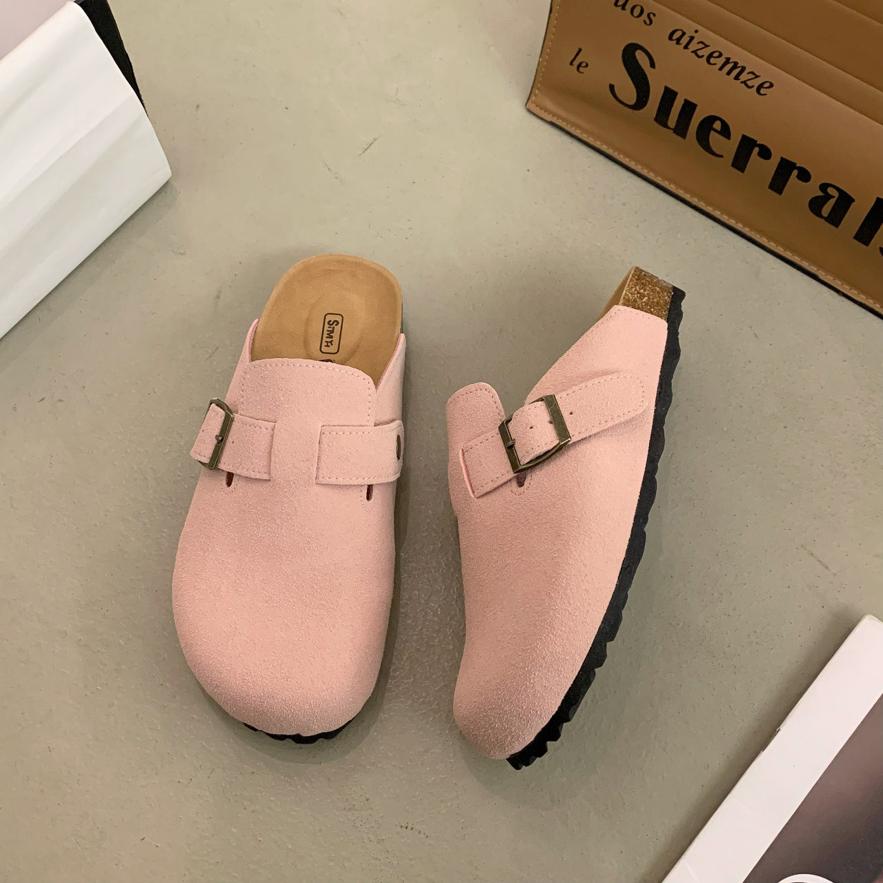 Casual All-Match Height Increasing Simple Retro Platform Birkenstock Women's  New Spring Lightweight Closed Toe Boken Slippers