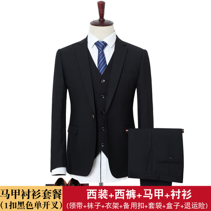 IKEARLAX  Men's Suit Set Men's Middle-Aged Father Suit Business Work Clothes Business Formal Wear Three-Piece Suit Groom Wedding Suit