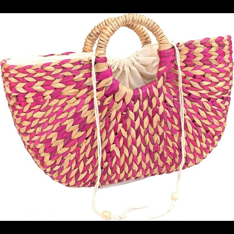 Water Hyacinth Hand Bag Women Stylish Bag With liner, drawstrings and Top Handle