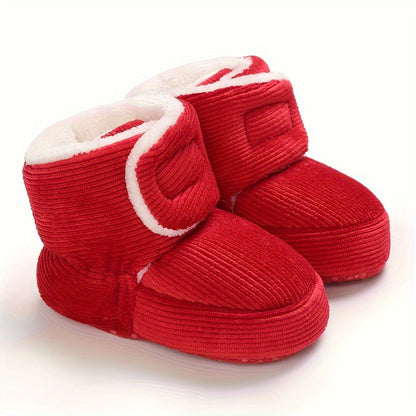 Comfortable Boots With Hook And Loop Fastener For Baby Boys, Soft And Warm Plus Fleece Boots For Indoor Outdoor, Autumn And Winter