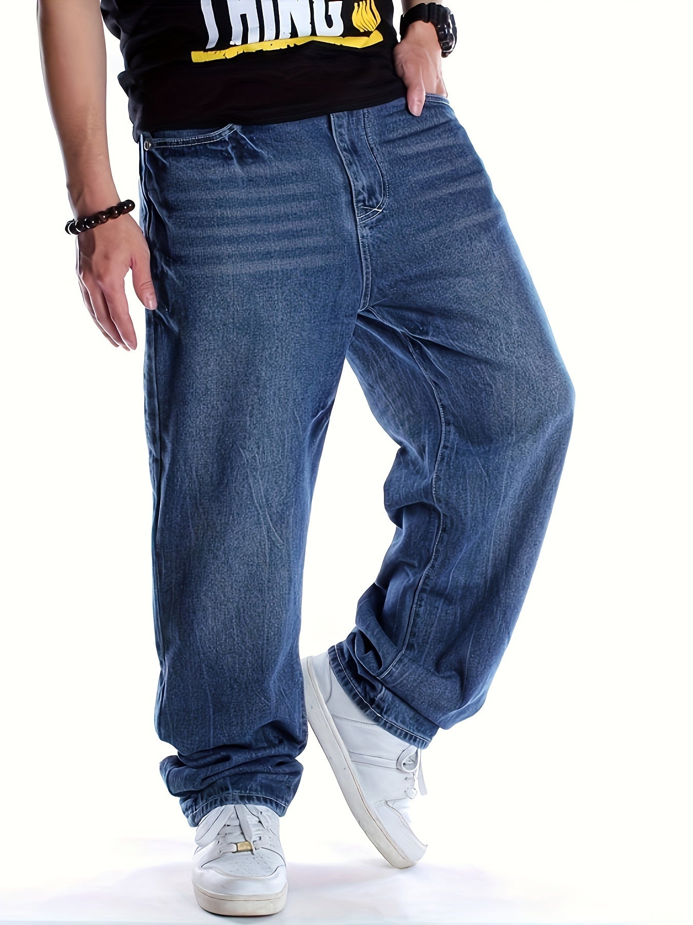 Men's Fashionable Embroidery Loose Fit Jeans - Soft, Comfortable, and Stylish for Street Dance, Skateboarding, and Everyday Wear - Perfect for All Seasons and Occasions