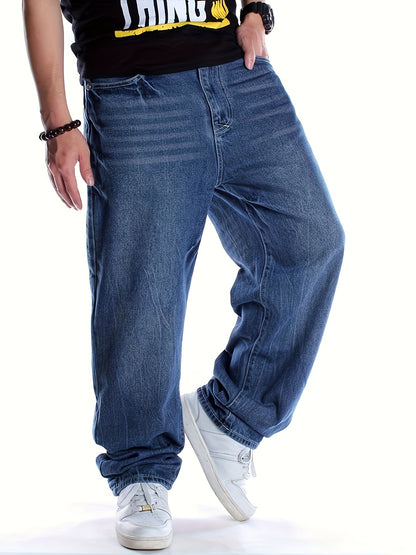 Men's Fashionable Embroidery Loose Fit Jeans - Soft, Comfortable, and Stylish for Street Dance, Skateboarding, and Everyday Wear - Perfect for All Seasons and Occasions