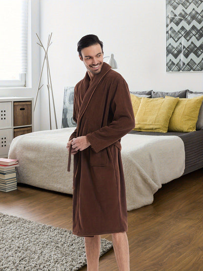 Men's Comfy Plain Color Robe For Home Pajamas Wear Night-robe Sets After Bath